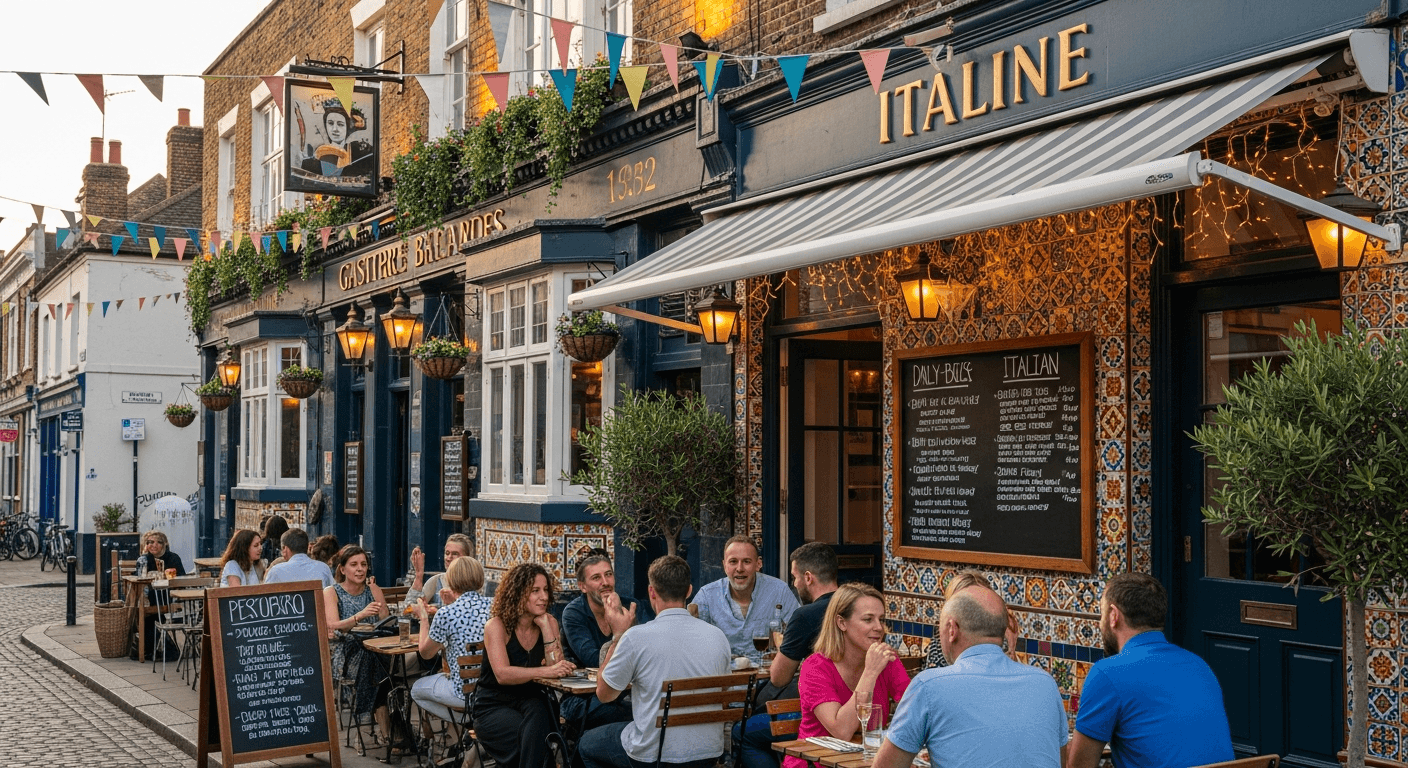 Restaurants and cafes on a vibrant high street